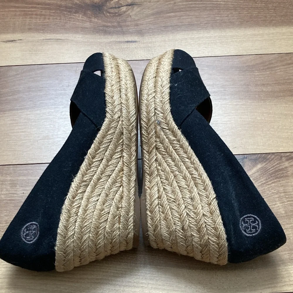 Tory Burch Black Filipa Wedge Espadrilles.